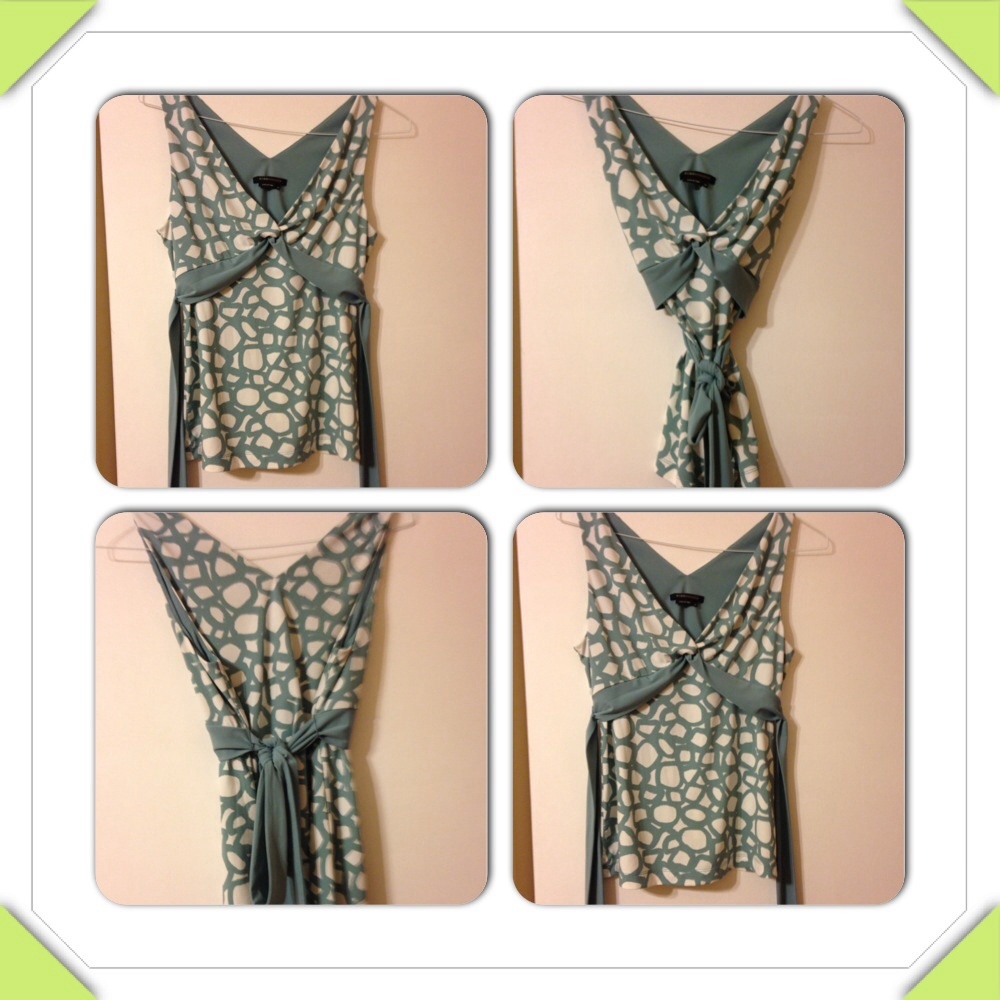 BCBG Mint green and white printed tie tank